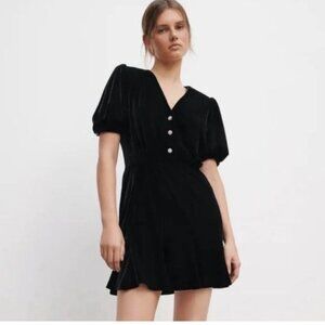 NWT Zara Black Velvet Puff Sleeve Mini Dress‎ XS Goth Event Whimsigoth Classic